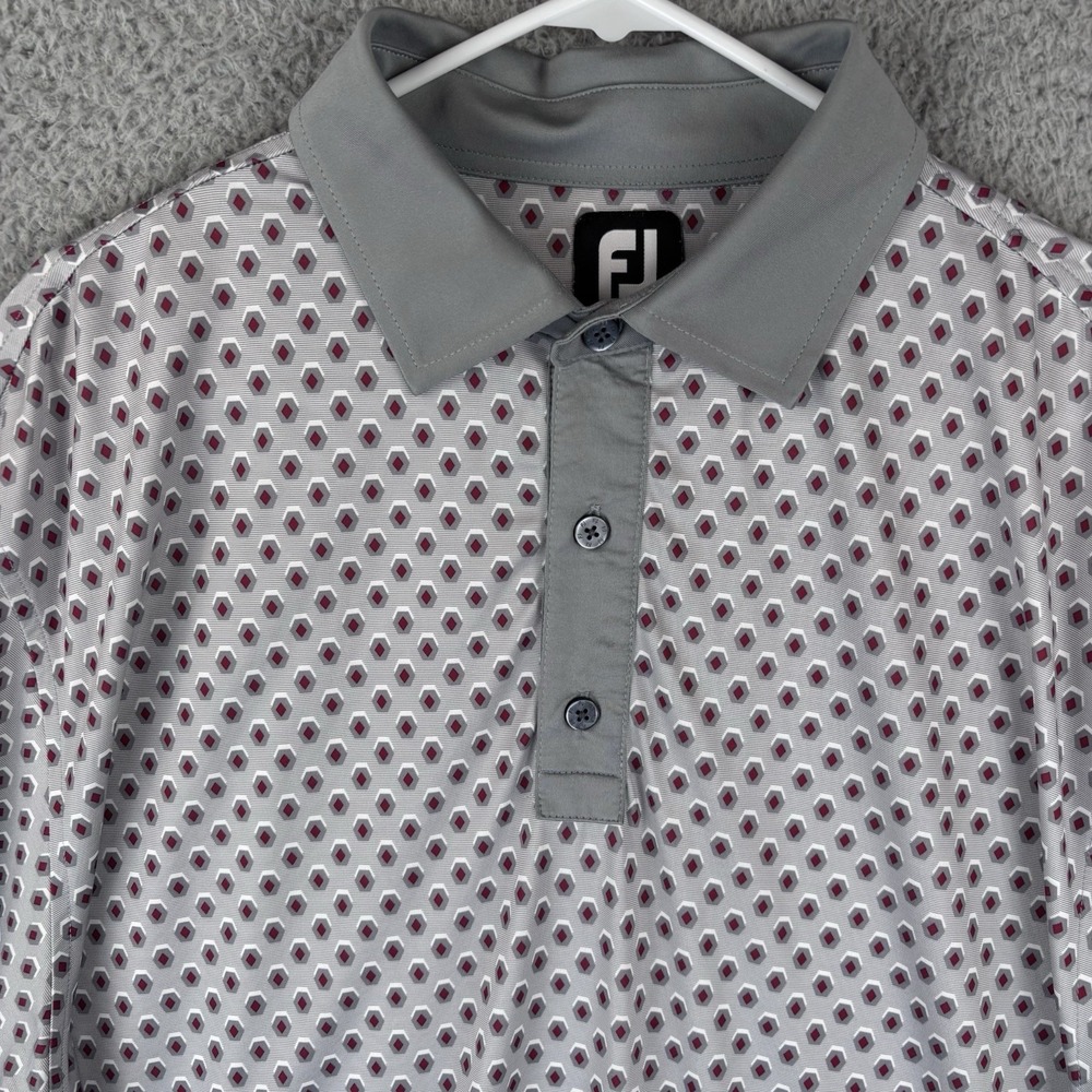 Footjoy FJ Polo Shirt Short Sleeve Mens L Gray Geometric All Over Print Golf